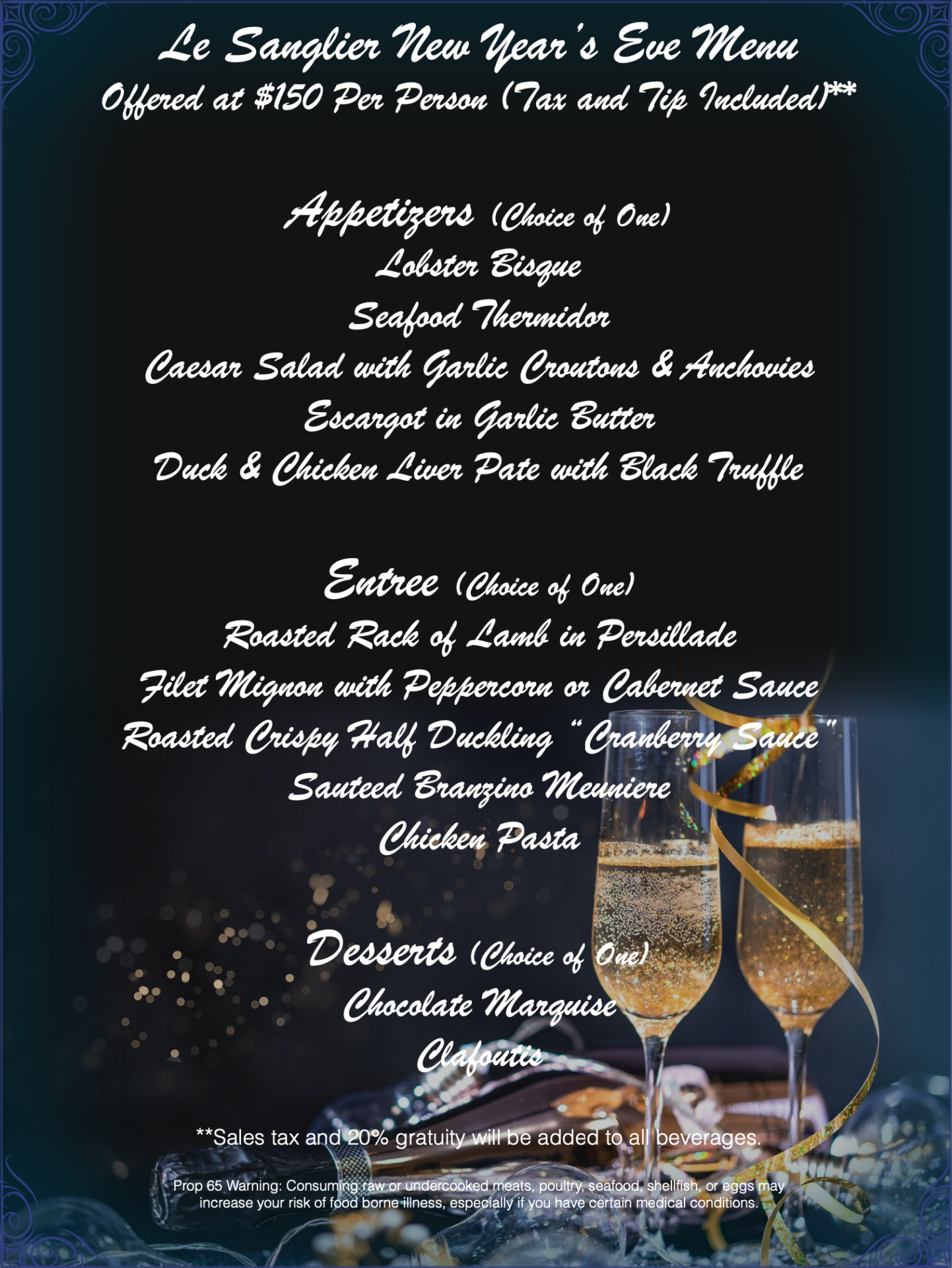 New years eve menu